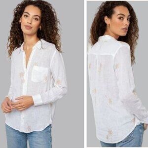 Rails Charli Rose Gold Palm Trees Linen Blend White Long Sleeve Shirt SZ XS NWT